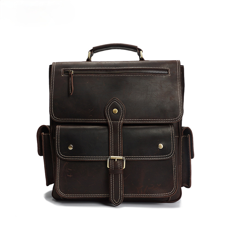 Vintage Men's Leather Computer Backpack P8057-Leather Backpack-Dark Brown-Free Shipping Leatheretro