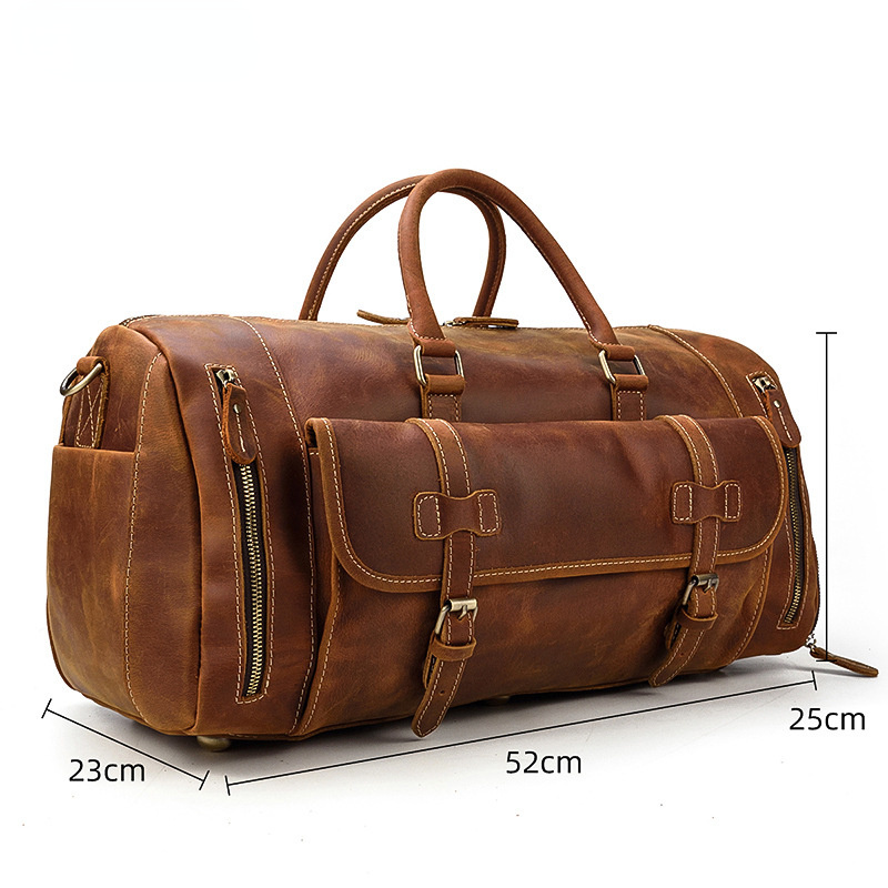 Vintage Men Leather Traveling Duffle Bags 9803-Leather Duffle Bags-Brown-Free Shipping Leatheretro