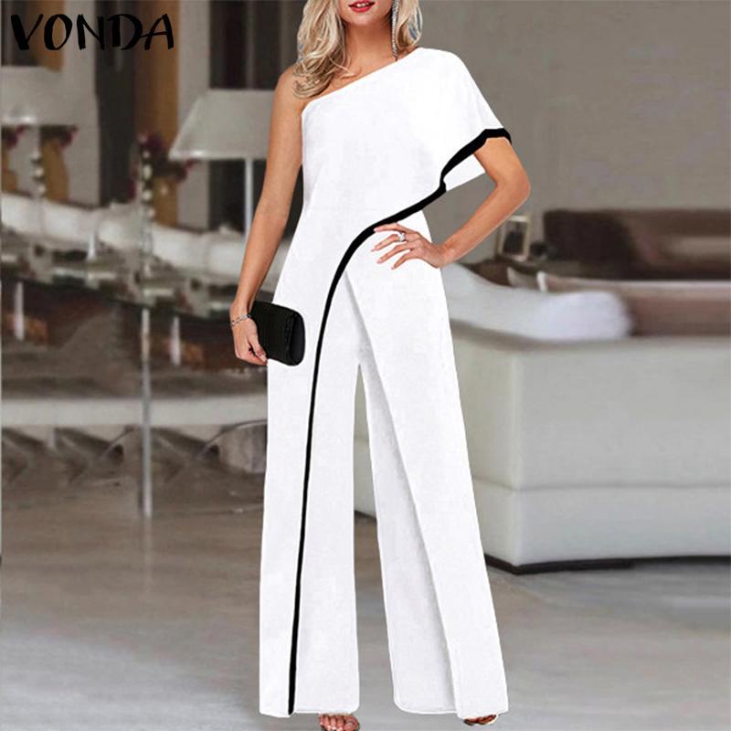 White Casual OL One Shoulder Overall Jumpsuits-jumsuits-S-White-Free Shipping Leatheretro