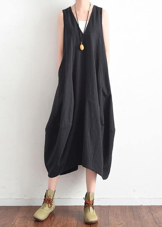 Black V-Neck Sleevless Summer Dress-Cozy Dresses-One Size-The Same as Picture-Free Shipping Leatheretro