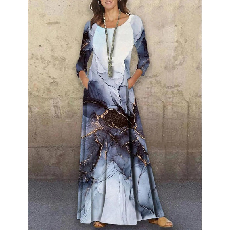 Elegant 3D Floral Print Summer Long Dresses-Dresses-7-S-Free Shipping Leatheretro