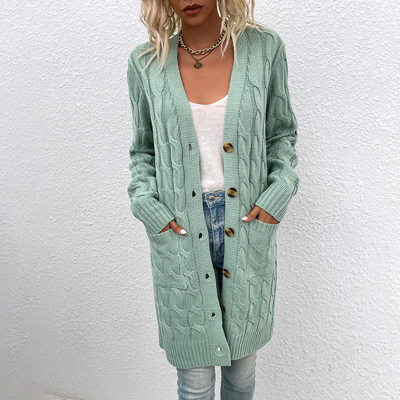 Casual Twist Design Long Cardigan Sweaters for Women-Coats & Jackets-Bean Green-S-Free Shipping Leatheretro