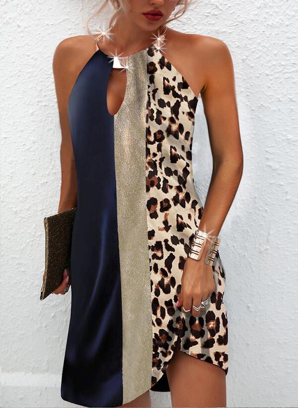 Sexy Women Leopard Backless Halter Mini Dresses-Mini Dresses-Blue-S-Free Shipping Leatheretro
