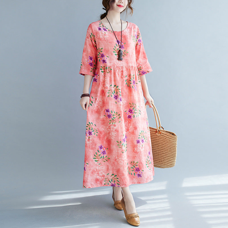 Ethinc Line Summer Half Sleeves Women Long Dresses-Dresses-Pink（888）-M-Free Shipping Leatheretro