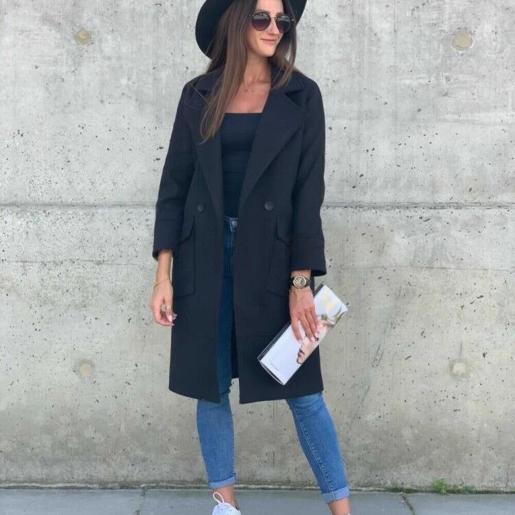 Women Long Sleeves Blazer Overcoat-Outerwear-Black-S-Free Shipping Leatheretro