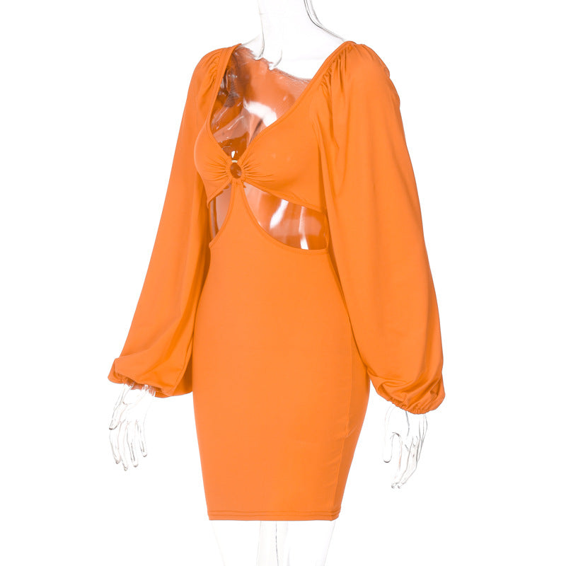 Sexy Lantern Sleeves Summer Short Dresses-Dresses-Orange-S-Free Shipping Leatheretro