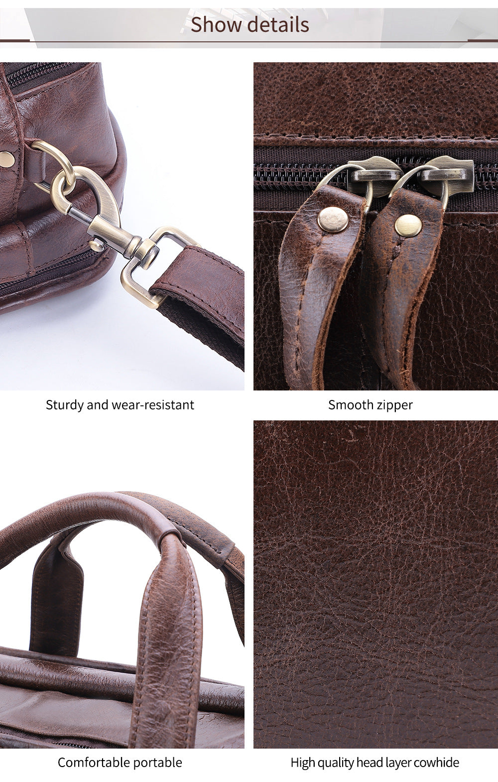 17" Leather Large Storage Laptop Bag J6489-Leather Briefcase-Coffee-Free Shipping Leatheretro