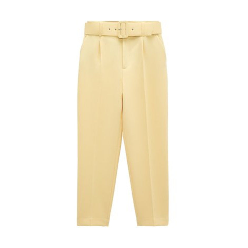Women High Waist Casual Cropped Pants-Pants-Light Yellow-XS-Free Shipping Leatheretro