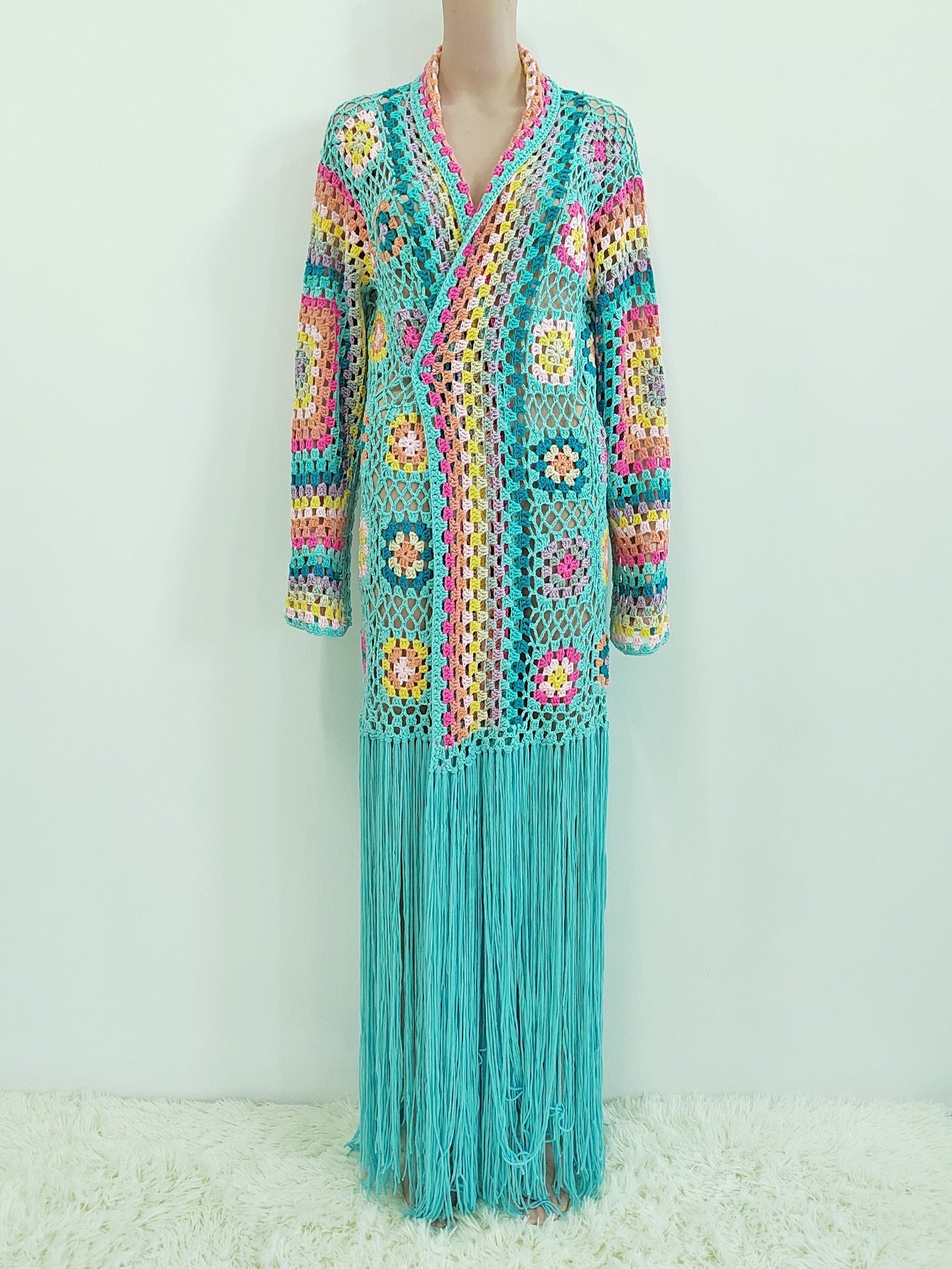 Colorful Crochet Irregular Tassels Coats for Women-Shirts & Tops-Black-S-Free Shipping Leatheretro