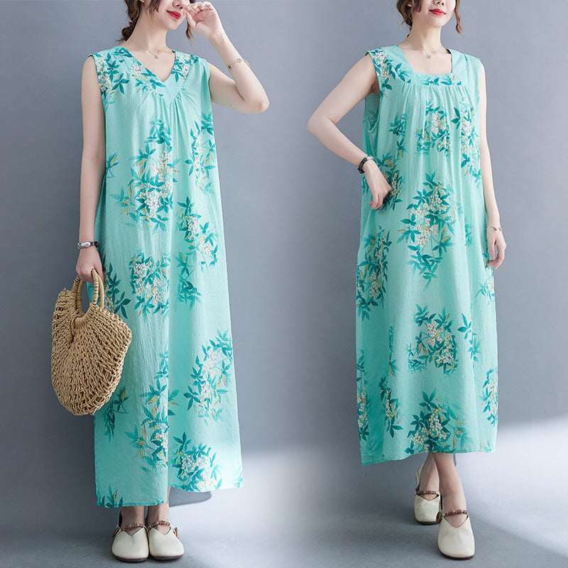 Casual Summer Linen Plus Sizes Sleeveless Dresses-Dresses-Gray-M【50-60 kg】-Free Shipping Leatheretro