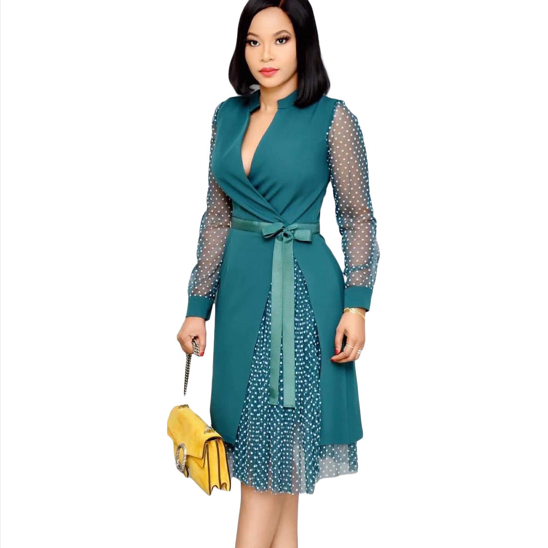 Fashion Dot Print Plus Sizes Women Dresses-Dresses-Green-S-Free Shipping Leatheretro