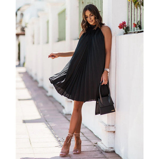 Summer Stain Sleeveless Sun Dresses-Dresses-Black-One Size-Free Shipping Leatheretro