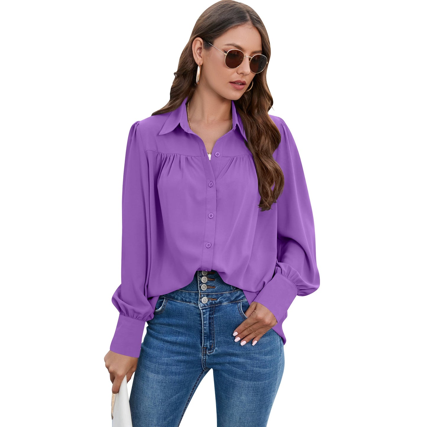 Casual Chiffon Long Sleeves Blouses for Women-Shirts & Tops-Purple-S-Free Shipping Leatheretro