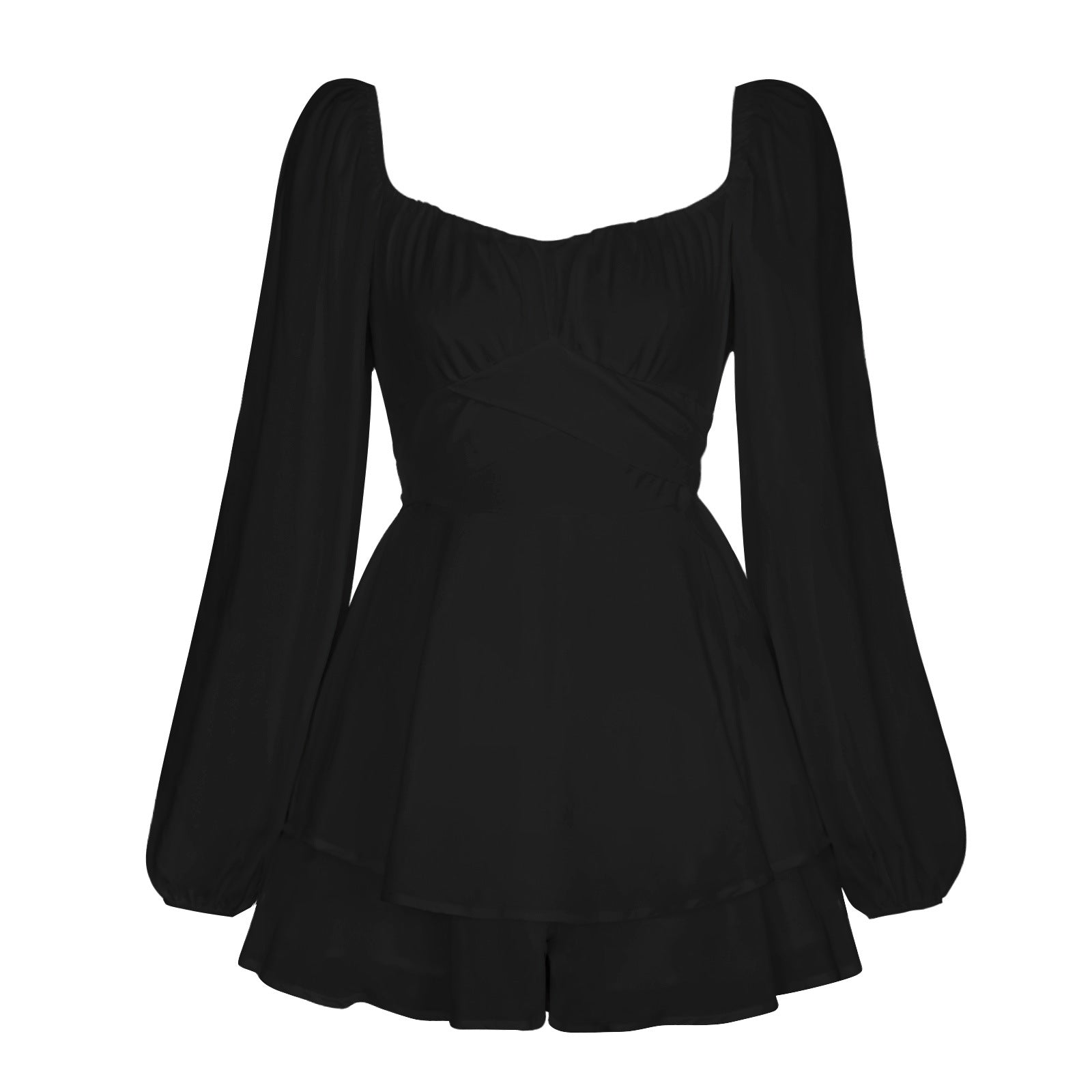 Fashion Square Neckline Ruffled Casual Dress Pants-Black-S-Free Shipping Leatheretro