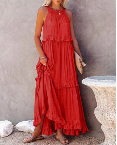 Casual Ruffled Summer Holiday Long Maxi Dresses-Dresses-Orange-S-Free Shipping Leatheretro