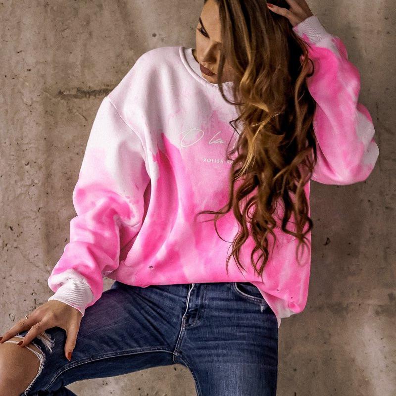 New Dyed Round Neck Women Hoodies-Sweater&Hoodies-Pink-S-Free Shipping Leatheretro