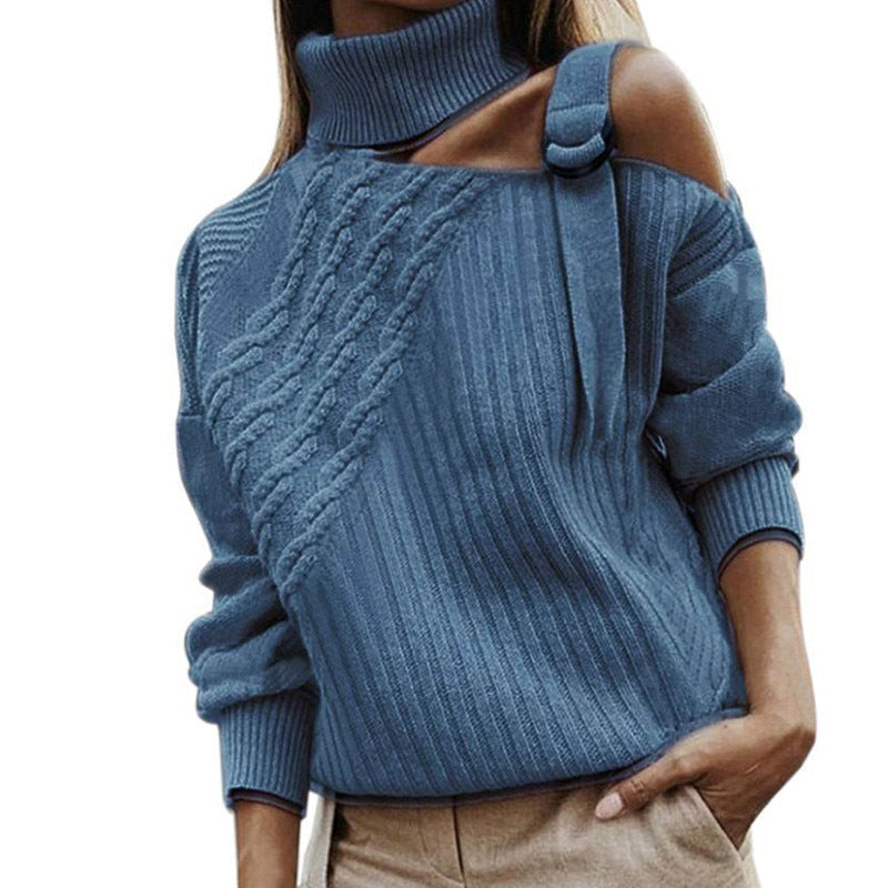 Casual Turtleneck Knitted Women Sweaters-Shirts & Tops-Blue-S-Free Shipping Leatheretro