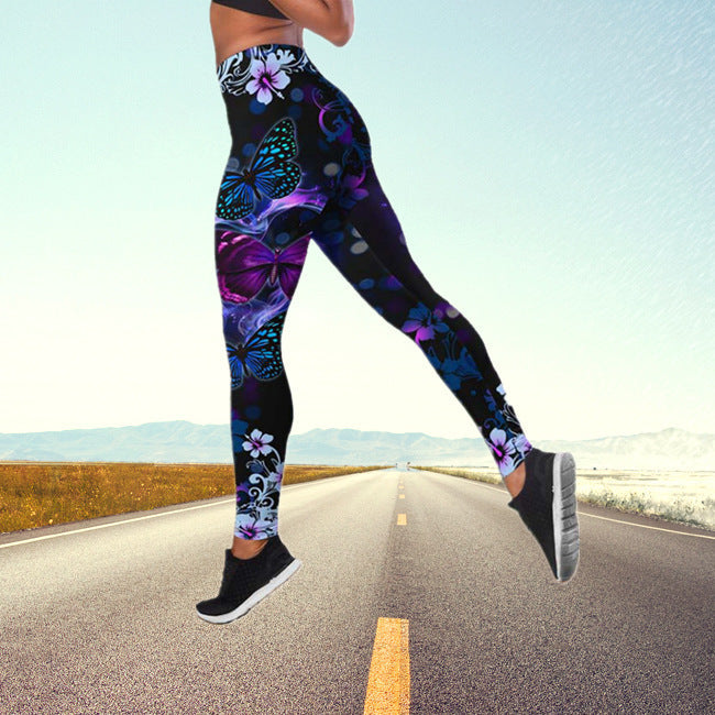 Sexy Butterfly Design High Waist Yoga Leggings-Activewear-Blue-S-Free Shipping Leatheretro