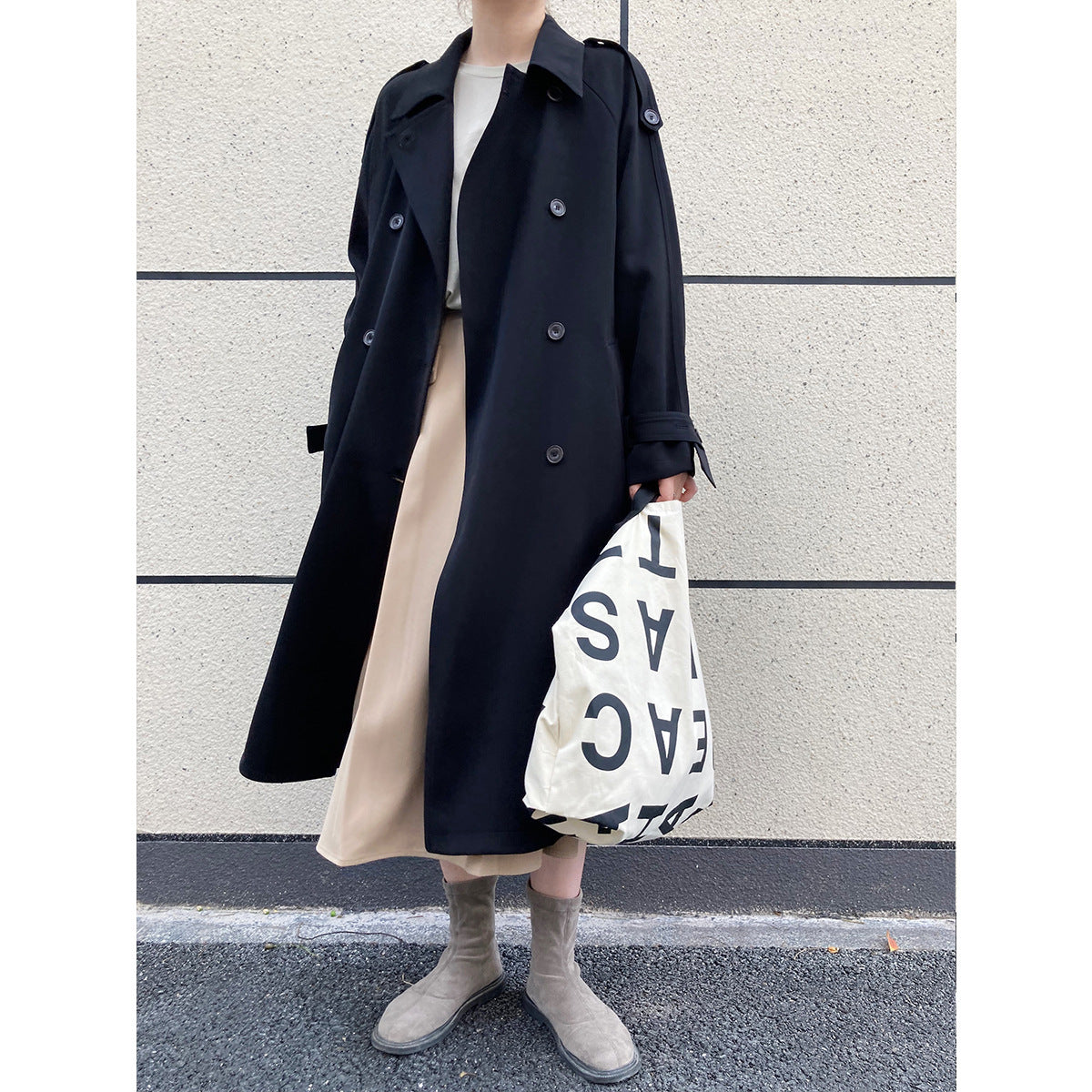 Fashion Loose Long Trench Coats for Women-Coats & Jackets-Black-S-Free Shipping Leatheretro