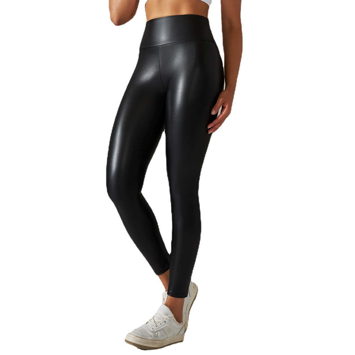 Sexy Elastic Pu High Waist Yoga Leggings-Pants-Black-XS-Free Shipping Leatheretro