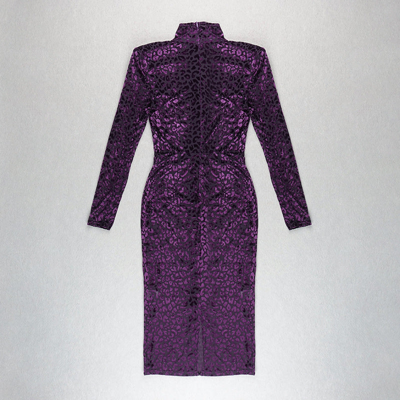 Vintage Leopard Purple Elastic Sexy Party Dresses-Dresses-Purple-XS-Free Shipping Leatheretro