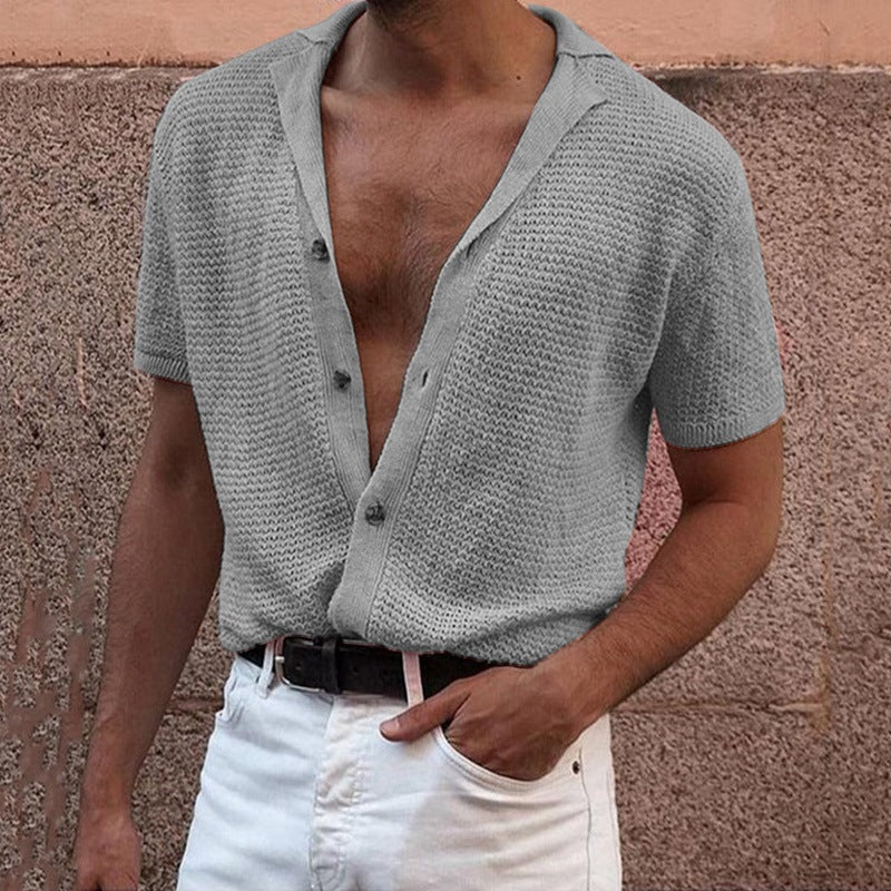 Summer Knitting T Shirts for Men-Shirts & Tops-Gray-M-Free Shipping Leatheretro