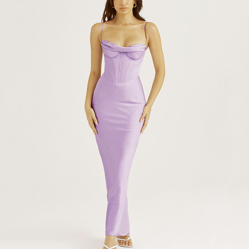 Sexy Satin Spaghetti Straps Long Dresses-Dresses-Light Purple-XS-Free Shipping Leatheretro