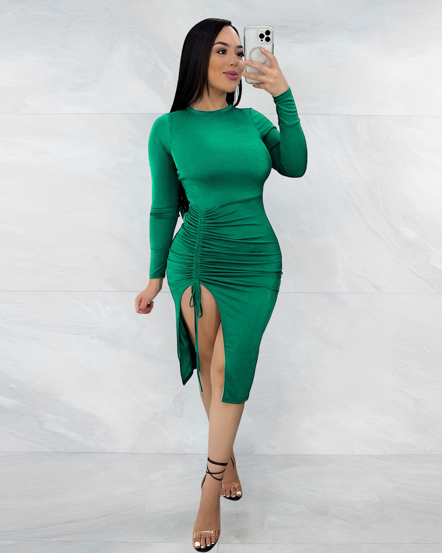 Sexy Drawstring Design Sheath Dresses for Women-Dresses-Green-S-Free Shipping Leatheretro