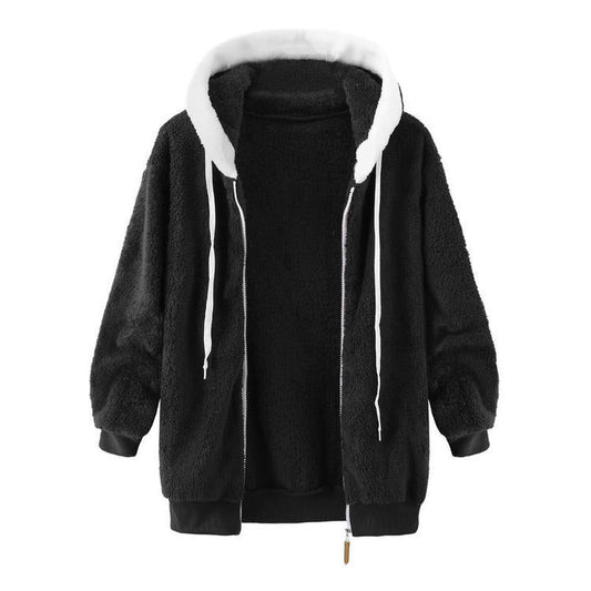 Casual Velvet Zipper Hoodies Tops for Winter-Outerwear-Black-S-Free Shipping Leatheretro