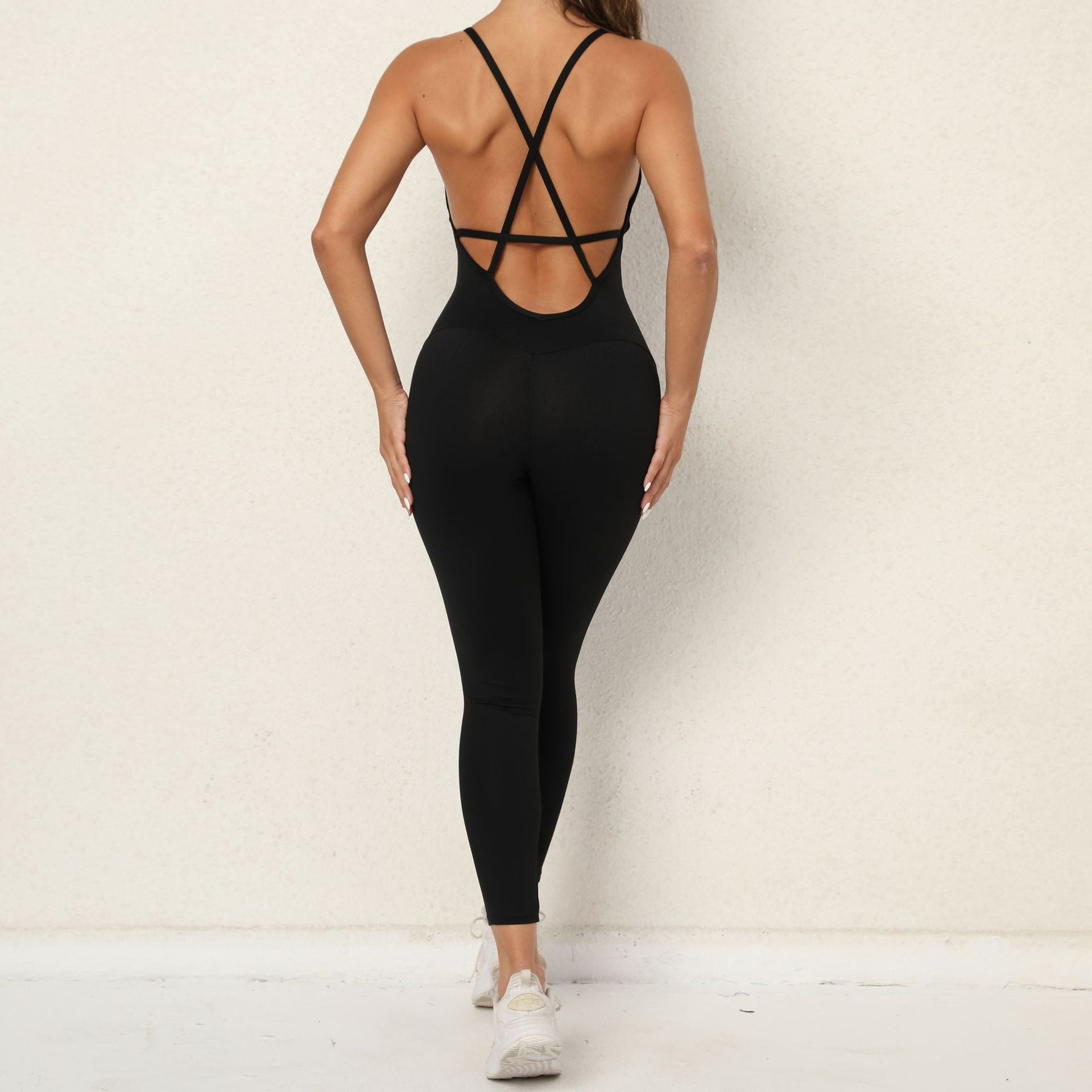 Sexy V Neck Backless Sports Jumpsuits-Activewear-Black-S-Free Shipping Leatheretro