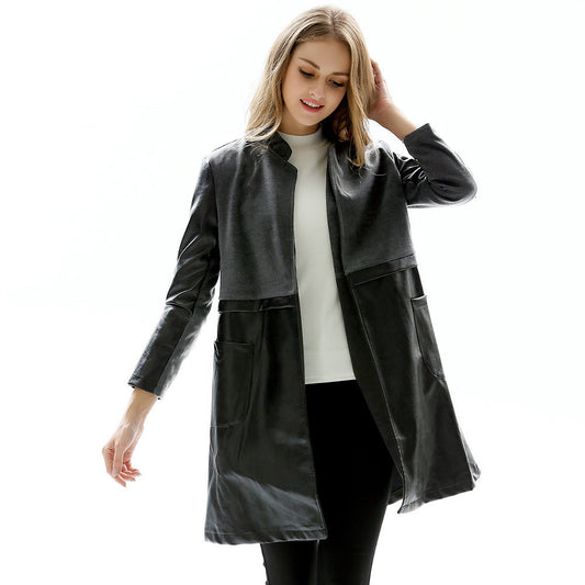 Black Women Plus Sizes Overcoat-Coats & Jackets-Black-L-Free Shipping Leatheretro