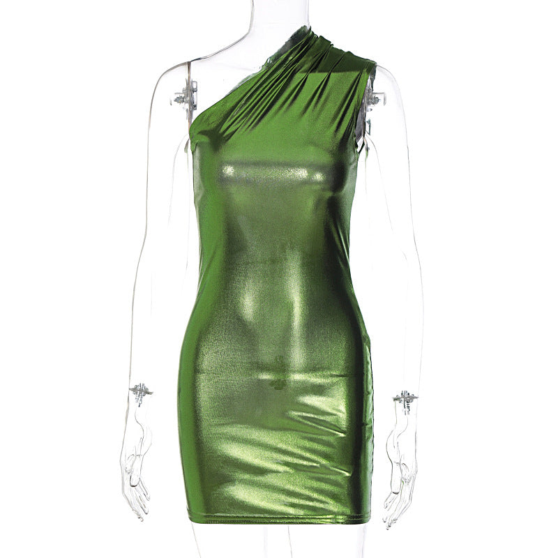 Sexy One Shoulder Sleeveless Sheath Mini Dresses-Dresses-Green-S-Free Shipping Leatheretro