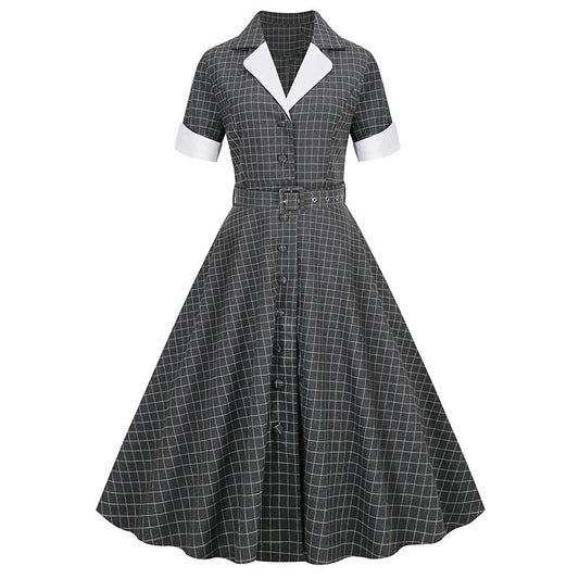 Elegant Vintage Short Sleeves Women Dresses-Dresses-Gray-S-Free Shipping Leatheretro