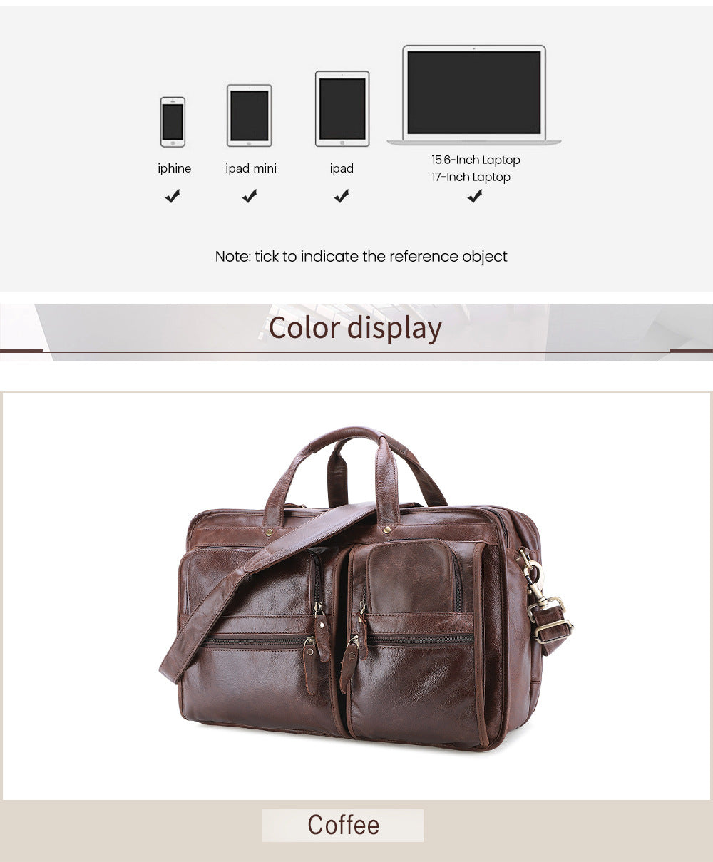 17" Leather Large Storage Laptop Bag J6489-Leather Briefcase-Coffee-Free Shipping Leatheretro