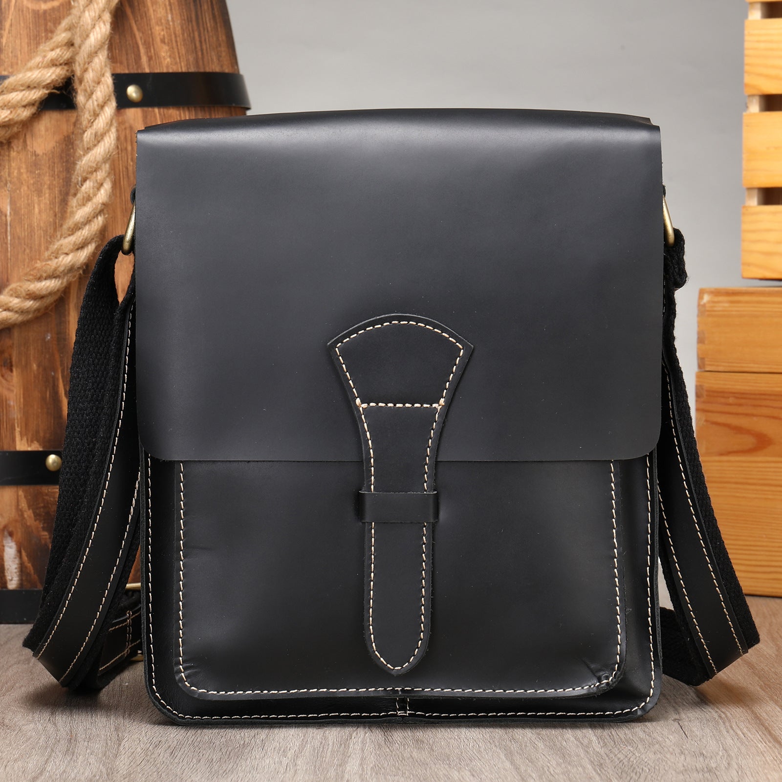 Handmade Vintage Small Men's Leather Small Bags 1093-Men's Bags-Black-Free Shipping Leatheretro