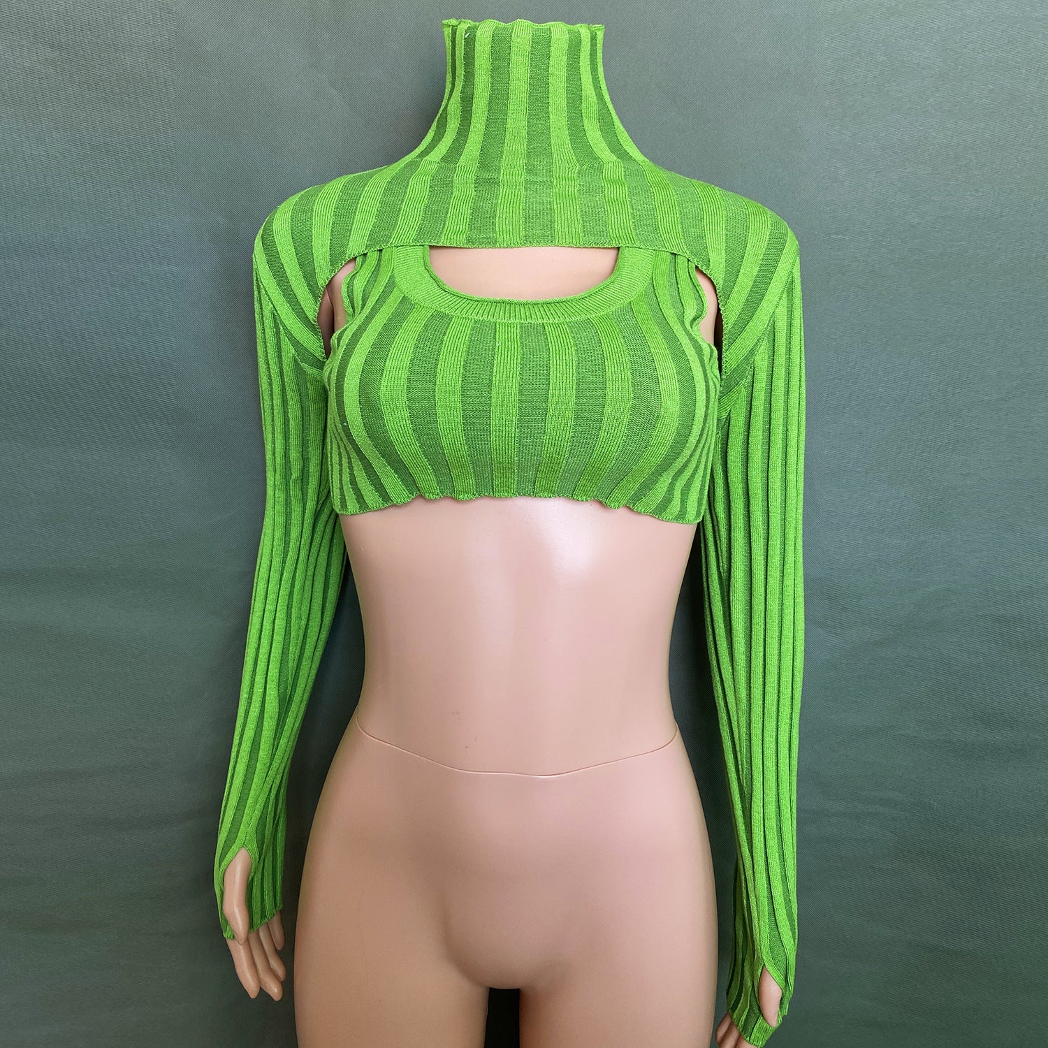 Sexy High Neck Knitting Women Short Tops Suits-Shirts & Tops-Green-S-Free Shipping Leatheretro