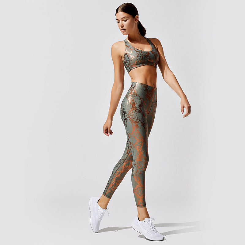 Sexy Elastic Snake Print Sports Suits-Activewear-Gray-S-Free Shipping Leatheretro