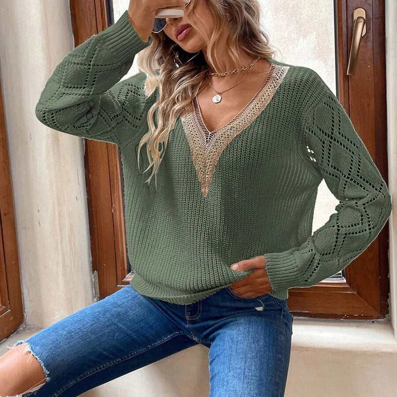 Casual V Neck Knitted Pullover Sweaters-Shirts & Tops-White-S-Free Shipping Leatheretro