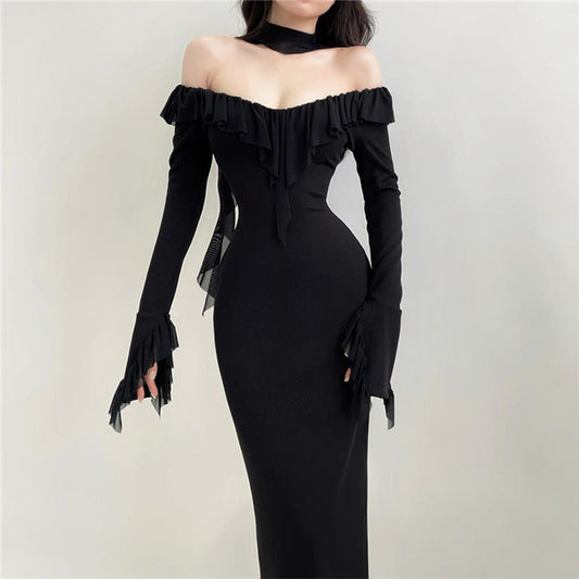 Sexy Off The Shoulder Long Black Long Sheath Dresses-Dresses-Black-S-Free Shipping Leatheretro