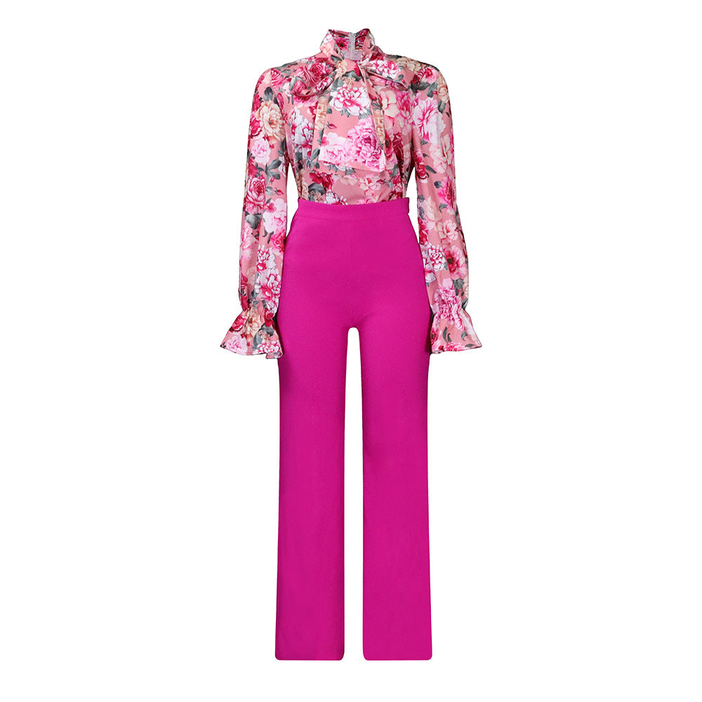 Fashion Plus Sizes Women Long Sleeves Shirts & Pants-Suits-Pink-S-Free Shipping Leatheretro