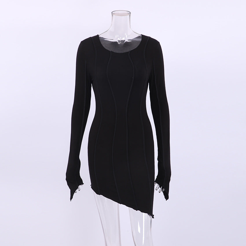 Sexy High Neck Elastic Knitted Mini Sheath Dresses-Dresses-Black-S-Free Shipping Leatheretro