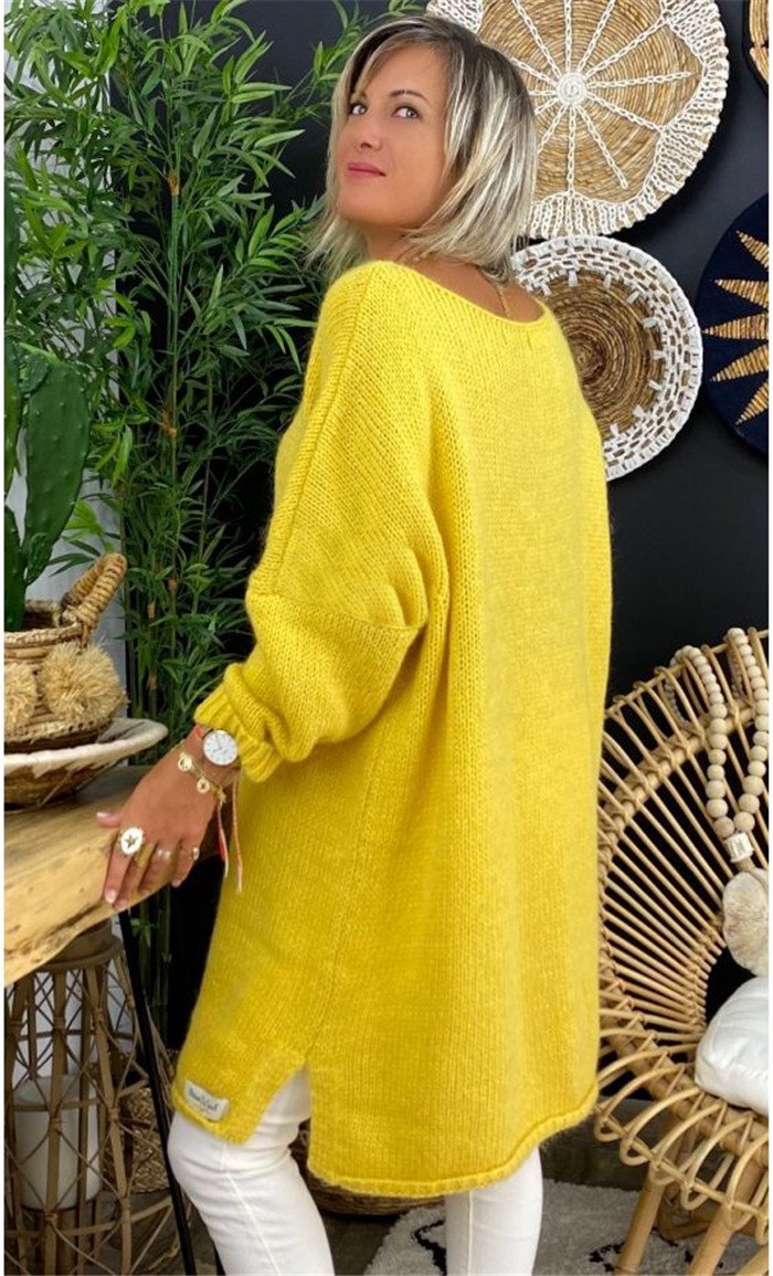 Casual Women Round Neck Knitting Loose Sweaters-Women Sweaters-Yellow-S-Free Shipping Leatheretro