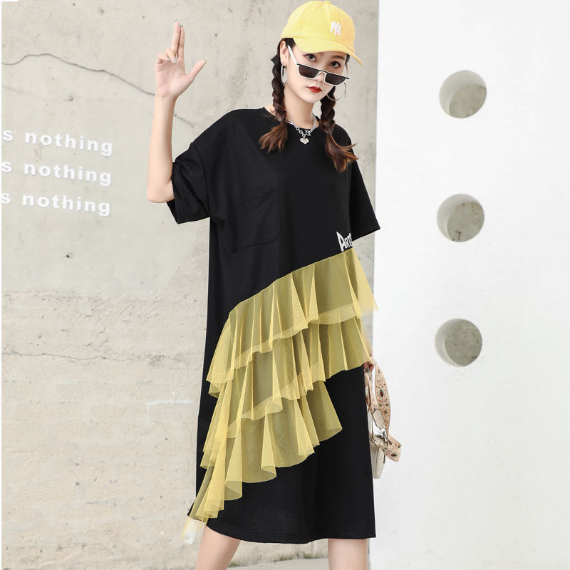 Designed Tulle Decoration Summer Women Loose Plus Sizes Midi Dresses-Dresses-Black-One Size-Free Shipping Leatheretro