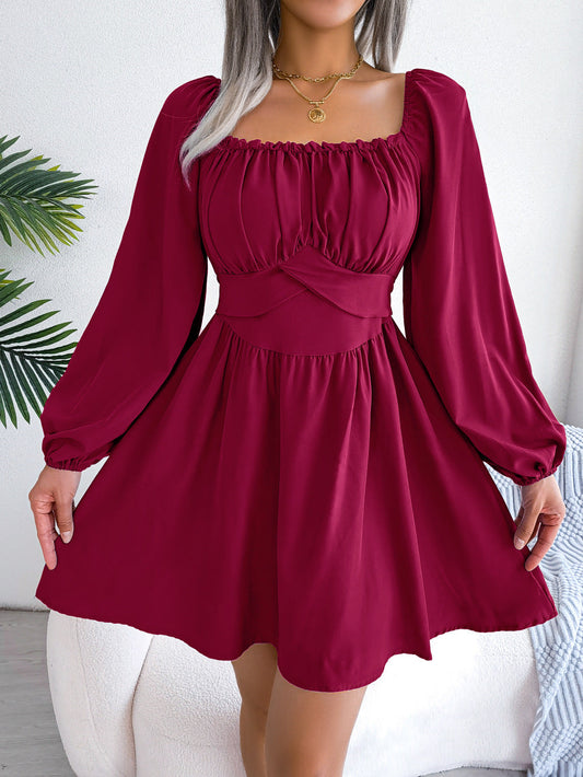 Casual Long Sleeves Short Daily Dresses-Dresses-Wine Red-S-Free Shipping Leatheretro