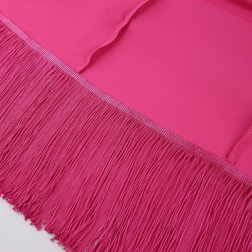 Summer Sexy Tassels Long Sheath Dresses for Party-Dresses-Pink-S-Free Shipping Leatheretro