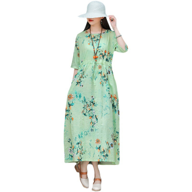 Ethinc Line Summer Half Sleeves Women Long Dresses-Dresses-Light Blue（886）-M-Free Shipping Leatheretro