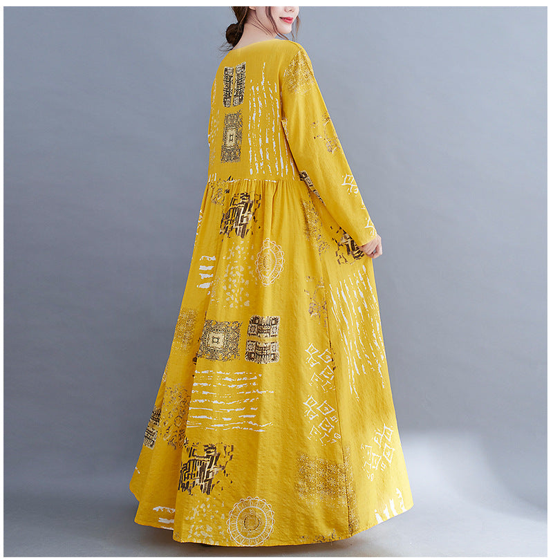 Women Yellow Plus Sizes Long Cozy Dresses-Dresses-Yellow-M-Free Shipping Leatheretro