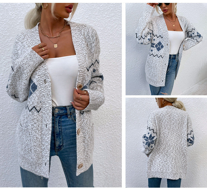 Fashion Christmas Flake Knitted Cardigan Coats-Shirts & Tops-Pink-S-Free Shipping Leatheretro