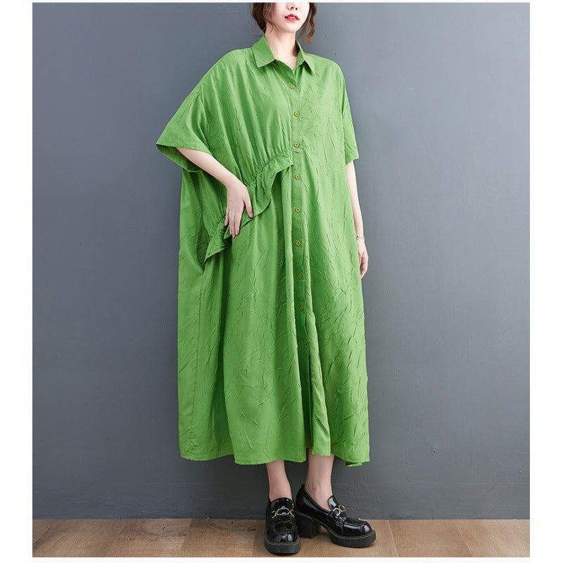 Summer Ruffled Plus Sizes Midi Shirts Dresses-Dresses-Green-One Size-Free Shipping Leatheretro