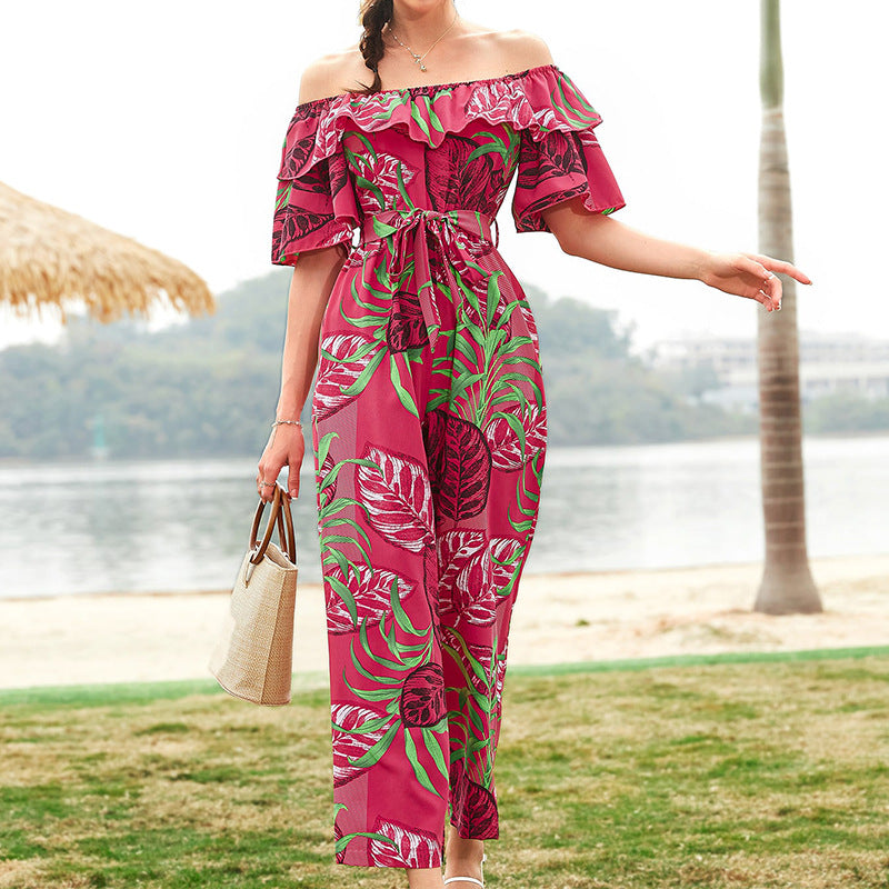 Sexy One Shoulder Chiffon Summer Beach Jumpsuits-Suits-Red-S-Free Shipping Leatheretro